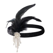 yeabwps 1 Pcs 1920s Flapper Headpiece Black Feather Headband Roaring 20s Gats...