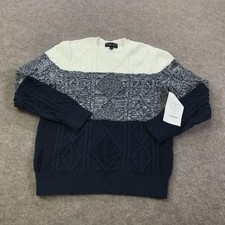 Brooks Brothers Sweater Mens Medium Navy White Color Block Cable Knit Supima