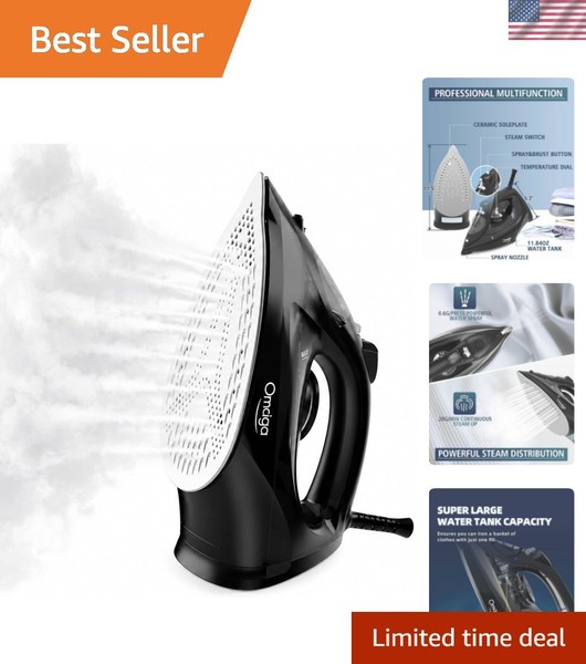 Plancha de Vapor para Ropa, Plancha 1500W con Calefacción Rápida, Suela Cerámica Antiadherente...