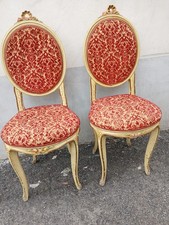 COPPIA SEDIE LACCATE CON BORDI DORATI - STOFFA ROSSA - BAROCCHETTO - 1960 EMILIA