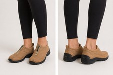 Lands End Womens Suede Zip Comfort Walking Shoes Tan Size 6