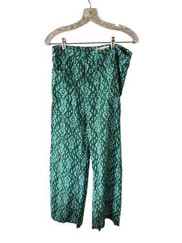 Zara Two Piece Set Balloon Sleeve Top M Wide Leg Pants Green Blue Cotton L Holid - Picture 7 of 14