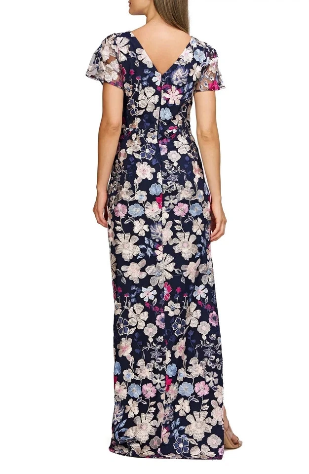 JS Collections Navy Blue Multi Magnolia Floral Embroidery Gown Size 16 $328 - Image 3 of 3