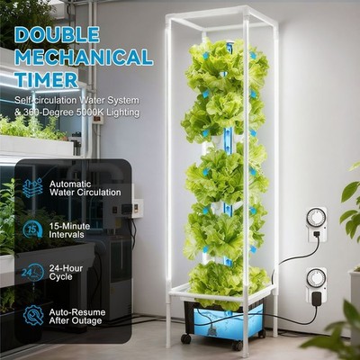 Vertical Hydroponic Grow Tower System Indoor Grow Lights 45 Pods Growing Garden