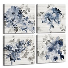 Blue Botanical Wall Art - Flower Pictures for Bedroom, Kitchen, Bathroom Wall...