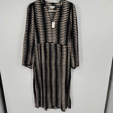 World Market Black Tan Geometric Print V-Neck Midi Dress S/M Boho Tribal Travel