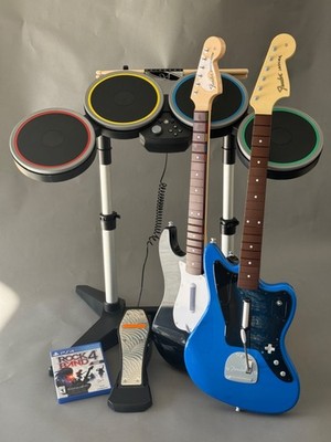 Rock Band 4 PS4 Rivals Bundle 2 Guitars Drums Game Tested