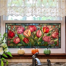 Window Privacy Film Vintage Floral, Stained Glass Frosted Sticker Window Film...