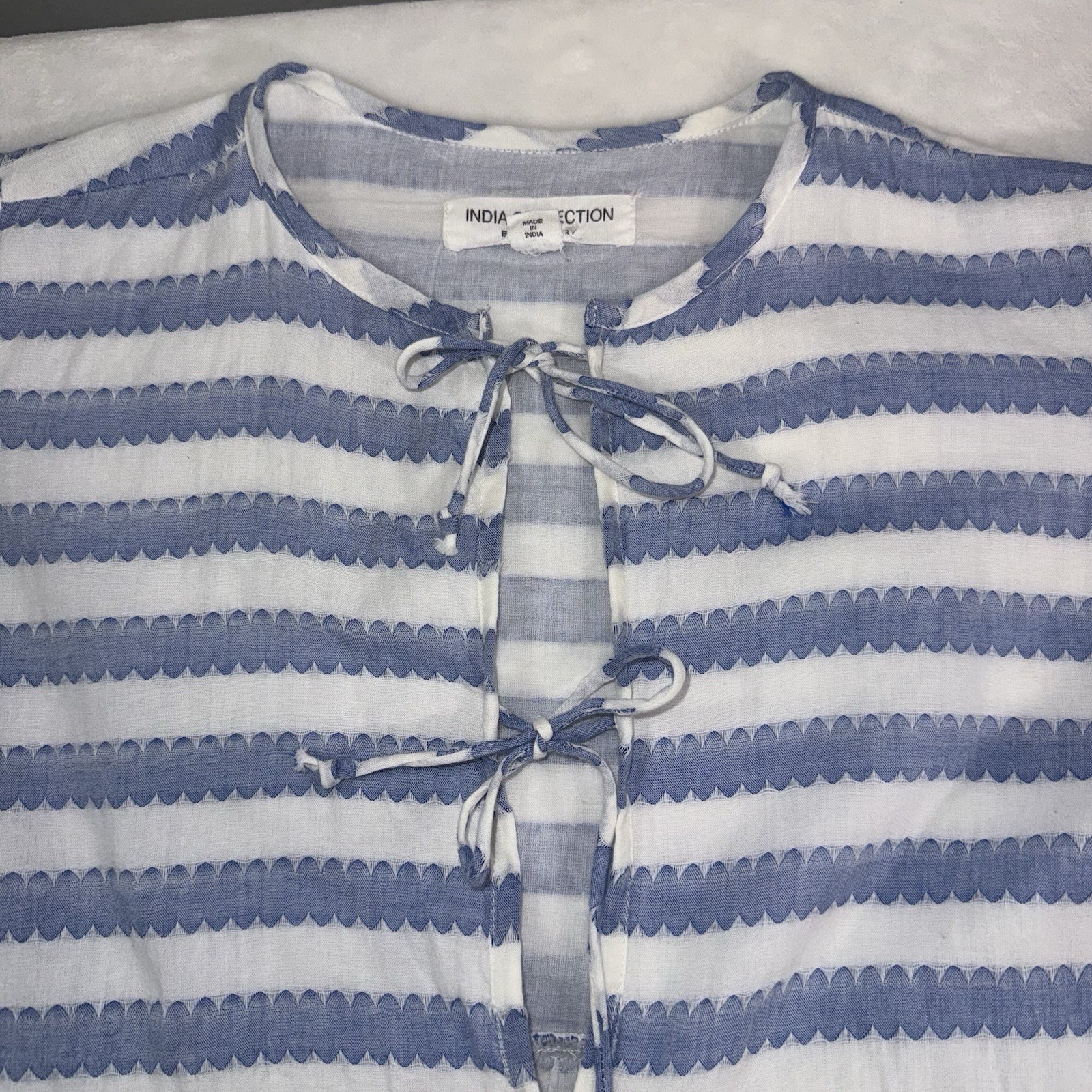 India Collection Emerson Fry Dress XS/S Blue Scallop Stripe Organic Cotton Lined