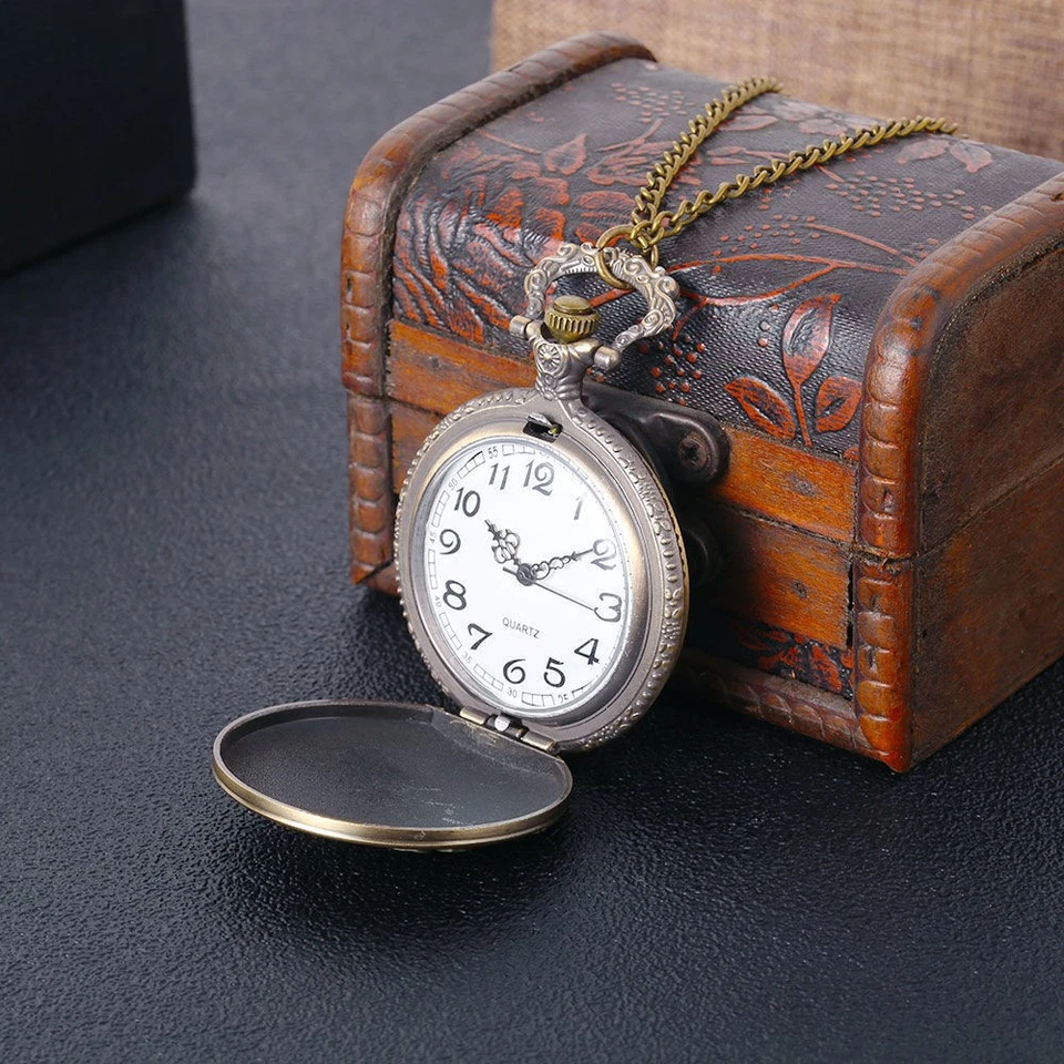 Reloj Bolsillo Cuarzo Bronce Hueco Rosa Retro Decorativo Pétalos Tallados Foto 3 de 4