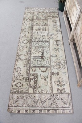 2,5x7,4 ft Turkish Rug, Runner Vintage Rug, Brown Floral Rug