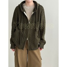 Women's Hooded Double Zipper Sweater Coat Winter Thick Knitting Cardigan Jacket