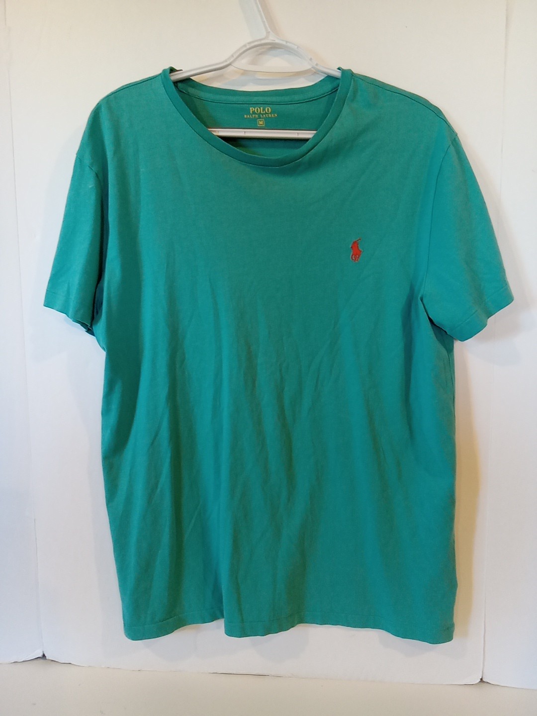 Polo Ralph Lauren T Shirt Uomo M Verde Teal Manica Corta Arancione Pony