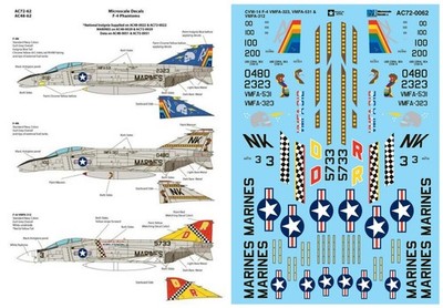 Microscale 1/72 F-4 Phantoms CVW-14 F-4N F-4J VMFA-323 VMFA-531 VMFA-312 Decals