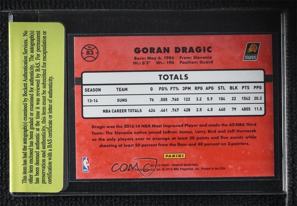 BAS 2014-15 Panini Donruss Goran Dragic #83 Beckett Auth Sticker Auto - Image 2 of 2