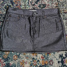 Abercrombie Fitch Mid Rise Denim Mini Skirt Curve Love Metallic Size 28