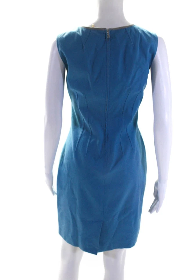 Vestido vaina Elie Tahari para mujer con cremallera trasera sin mangas cuello redondo azul algodón talla 2 Foto 3 de 4