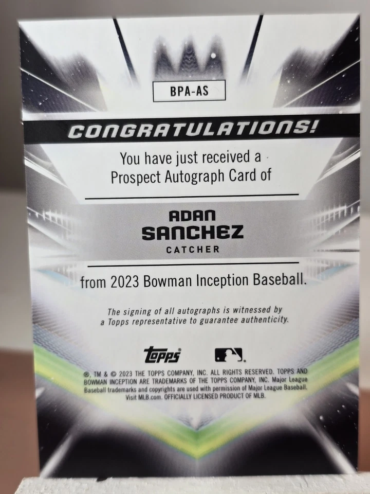 2023 Bowman Inception Adan Sanchez Auto Prospect Fuchsia Foil #BPA-AS-00/99 Cubs - Image 2 of 2