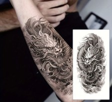 Detailed Japanese Dragon Temporary Tattoo Sheet Half-Arm Animal Safe Waterproof