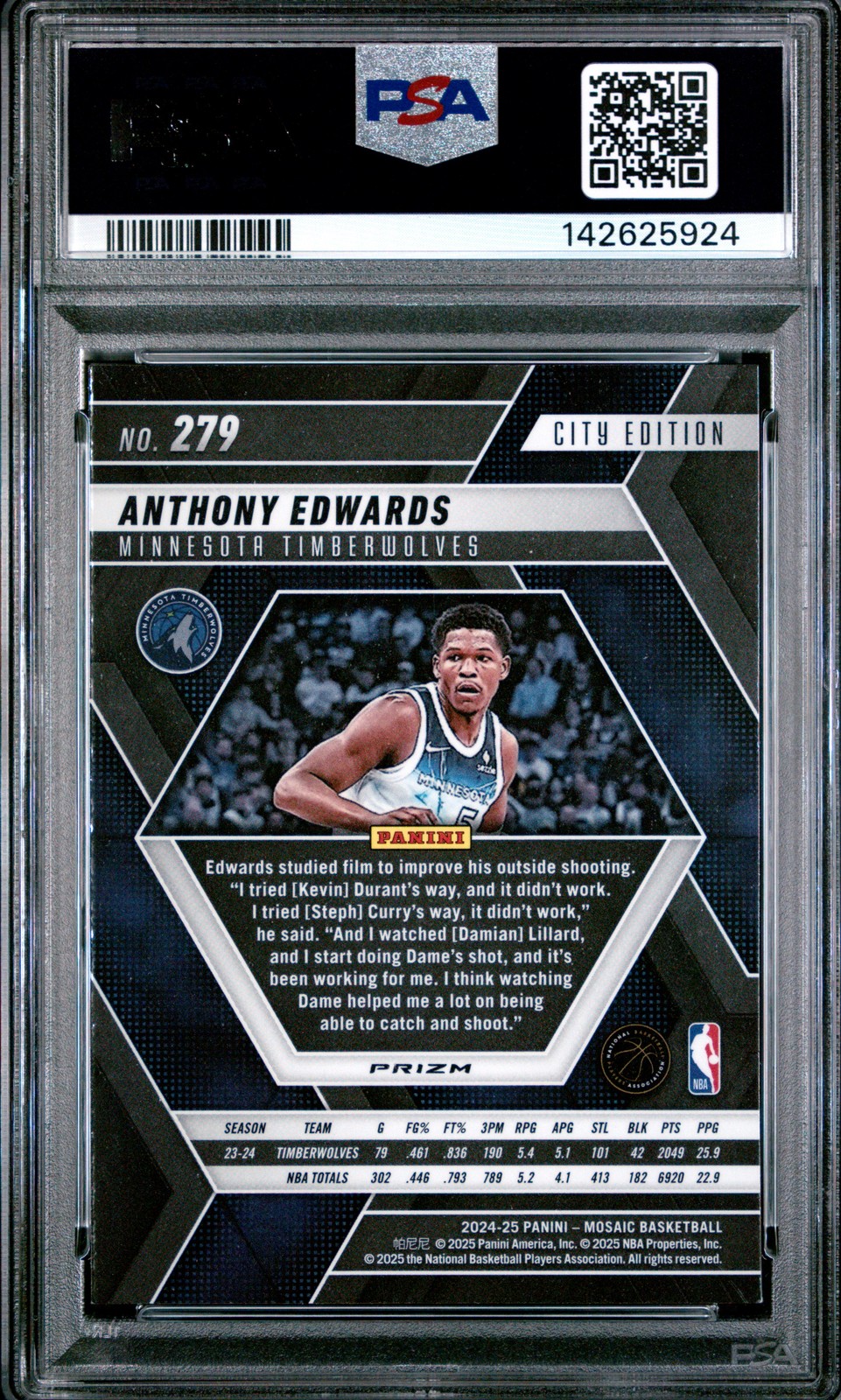 Anthony Edwards 2024 Mosaic #279 Reactive Yellow PSA 9 Timberwolves view 2