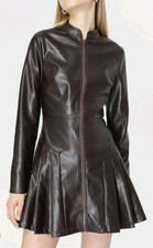 NWT Cider Dress Women M Brown Faux Leather Mini Fit & Flare Clean Girl Aesthetic