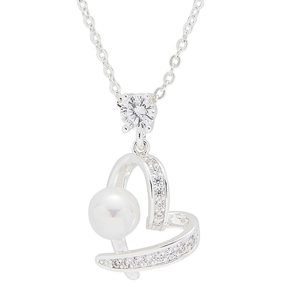Equilibrium Pearl Crossover Heart Silver Plated Necklace 359207