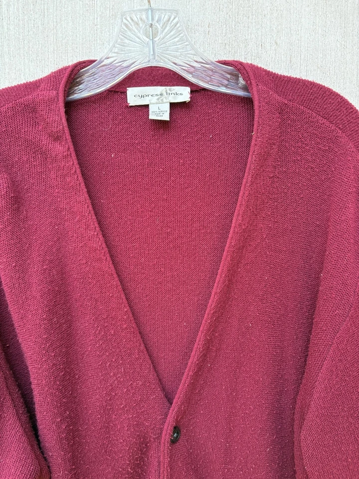 Cárdigan suéter Cypress Links para hombre grande borgoña 100 % acrílico vintage Foto 2 de 4