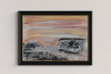 Sunset Elephant Parade – Original Acrylic Painting, Wildlife Art, Warm Sky Scene