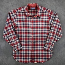 Vintage Pendleton Shirt Mens Large Red Navy Plaid Wool Flannel Made in USA 70s