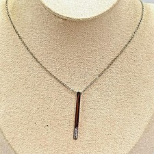 Modern Minimalist Silver Tone Vertical Bar Pendant Necklace Clear Accents Y2K