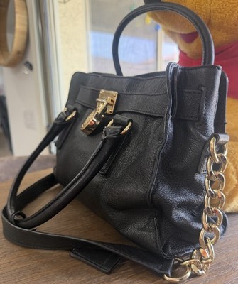 MICHAEL KORS HAMILTON LOCK LARGE BLACK LEATHER SATCHEL SHOULDER /BUSINESS BAG 