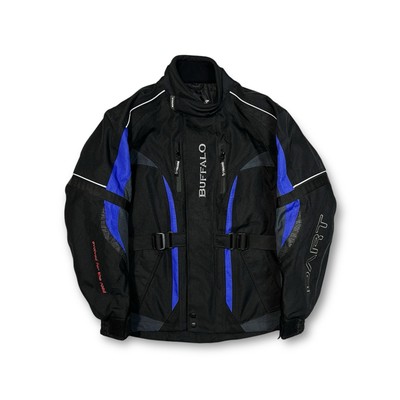 Buffalo wasserdichte gepanzerte Thermo gefütterte schwarz & blau Motorradjacke Gr. XS