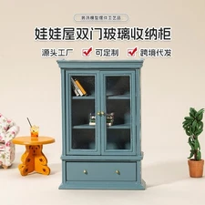 1:12 Doll house mini double-door glass storage cabinet shooting scene layout pro