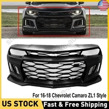 Complete Front Bumper Grille Kit w/Lip For 2016-2018 Chevrolet Camaro ZL1 Style