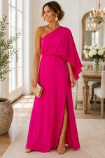 VICI Hot Pink One Shoulder Maxi Dress Medium Formal Wedding Guest Glam