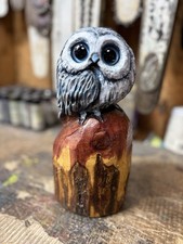 LiL' Gray OWL Chainsaw Carving RED CEDAR Wooden OWL 11.5
