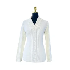 Nautica - Cable Knit Shawl Collar Sweater - Women's XXL Cream 100% Cotton