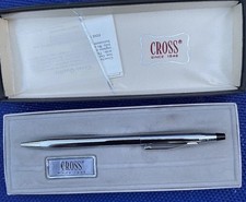CROSS Chrome Pen in Box with Paperwork Made in USA Blue Ink Vintage