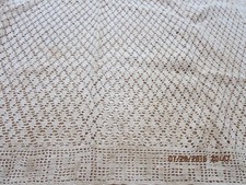 VINTAGE LACE BEIGE TABLECLOTH--30" X 32"--SCALLOPED EDGE--- T 11A-2