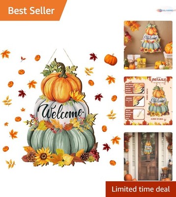 Thanksgiving Pumpkin Welcome Sign Wood Fall Decor Porch Wall Indoor Outdoor