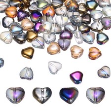 200Pcs Heart Glass Beads, Glass Heart Bead, Multicolor