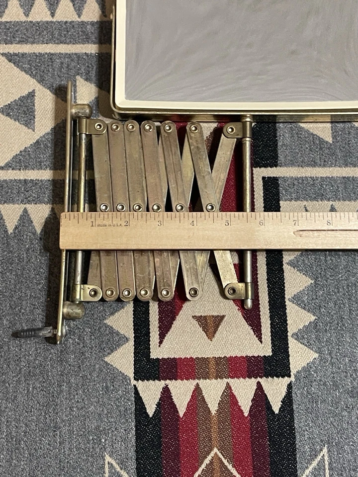 Vintage Brass Rectangle Pivoting Mirror Accordian Extendable Magnifying Wall 8” - Image 3 of 4