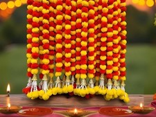 5 Pc 5 feet Long Marigold Garland for Decoration Long Strands Artificial Mari...