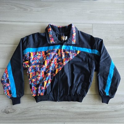 Vintage David James Jacket Mens XL Black Bomber Southwestern Aztec Sante Fe Line
