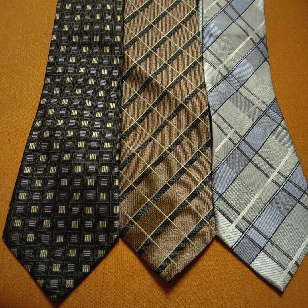 Kansai Yamamoto Tie Set - 3 Ties with Geometric & Check Patterns