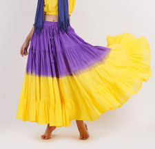 Women's 25 Yard 100 Cotton Bohemian Flamenco Gypsy long Purple Yellow Die Skirt
