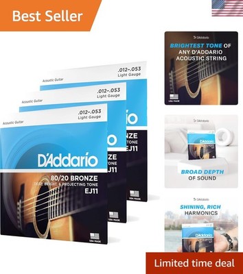 D'Addario 80/20 Bronze Acoustic Guitar Strings, Light Gauge 12-53, Pack of 3