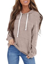Women's Long Sleeve Drawstring Hoodies Sweatshirt Casual Loose Lightweight Pu...