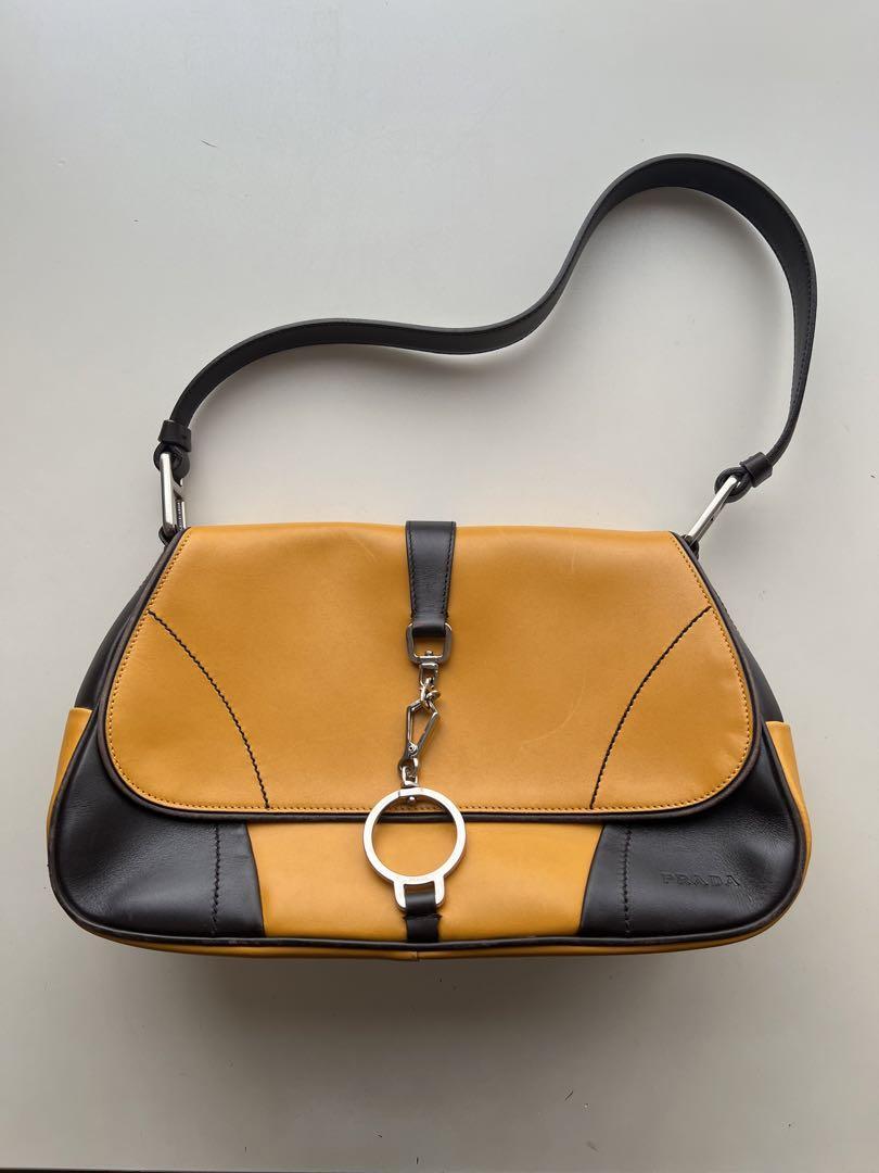 Vintage PRADA LEATHER SHOULDER BAG 2000 Yellow Black from Vintage PRADA LEATHER SHOULDER BAG 2000 Yellow Black from