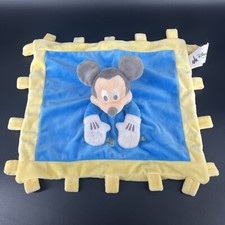 Disney Mickey Mouse Baby Lovey Plush Blue Yellow 13in Security Blanket Crinkle